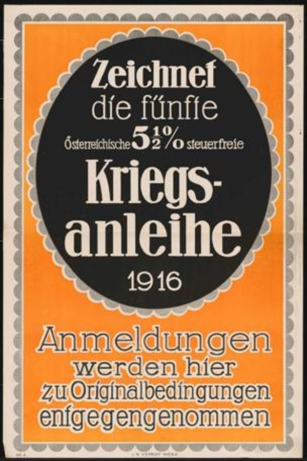 Alter deutscher Plakat von 1916, der ein Bierfest in Schwarz und Orange mit Text ankündigt.