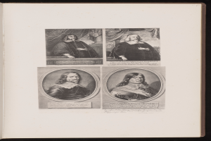 Ein aufgeschlagenes Buch mit vier Schwarz-Weiß-Porträts von Männern in einer Collage-Anordnung, mit sichtbarem Text auf den Seiten.