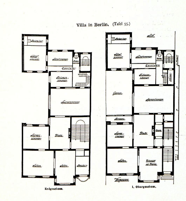 Schwarz-weißer architectural floor plan eines Hauses in Berlin, der Raumanzahl, Abmessungen, Fenster- und Türpositionen detailliert.