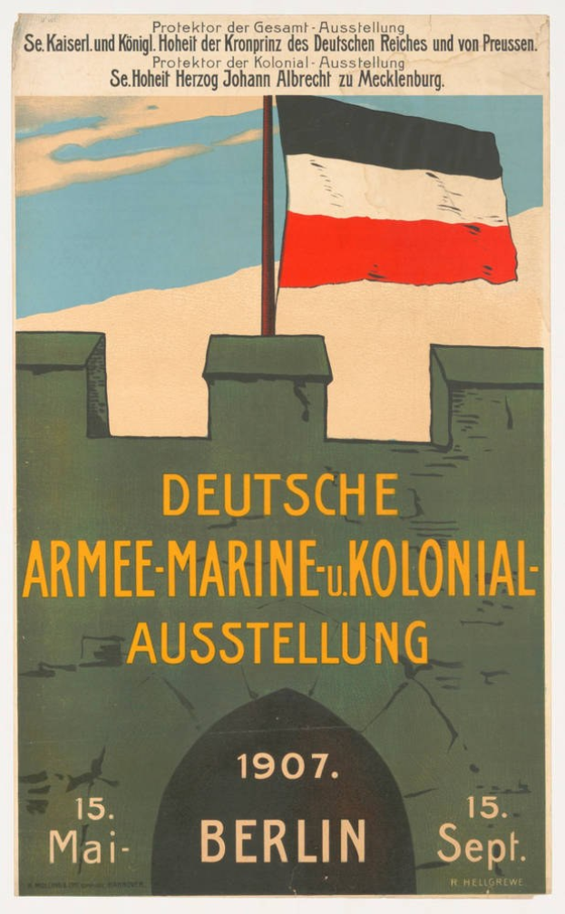 Deutsches Flagge über einem Plakat mit Text über die Flagge.