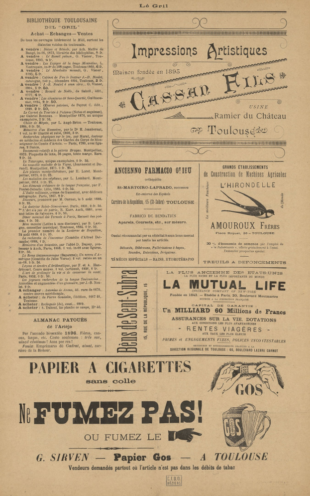 Alte Zeitung mit Vintage-Anzeigen, Text und Bildern.