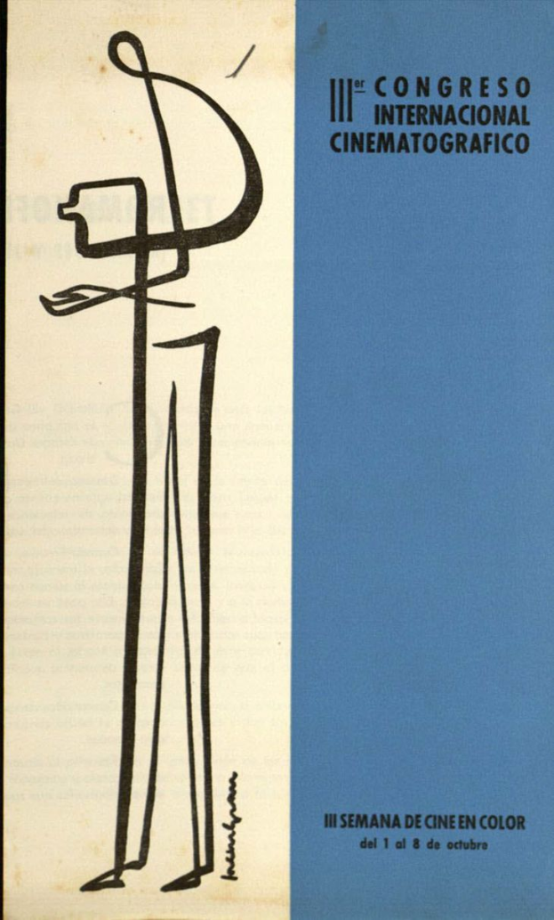 Ein Buchumschlag mit einem Mann in Anzug und Krawatte, der eine Kamera hält, mit dem Text "Congreso Internacional Cinematografico".
