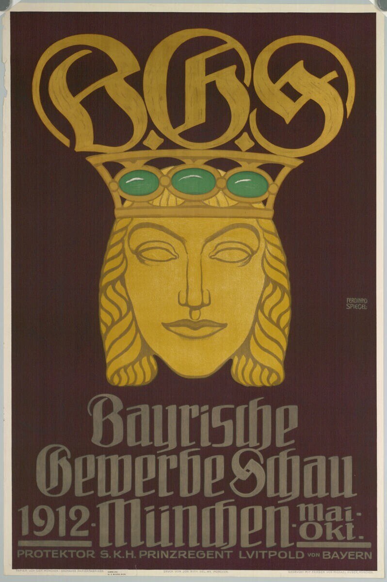 Plakat für das Bayerische Bierfest in München mit gekrönter Figur und Text.