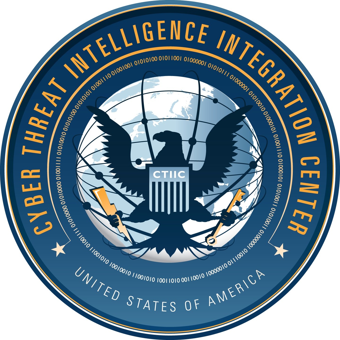 Logo des Cyber Threat Intelligence Integration Center (CTIC): ein blauer Kreis mit einer weißen Silhouette einer Person in der Mitte, umgeben von einem weißen Ring mit "CTIC" in blau.