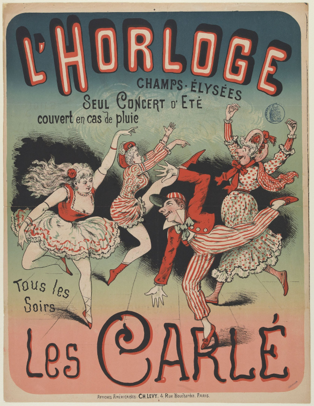 Ein farbenfrohes Konzertplakat für ein Event im Chorlage in Paris, das eine Gruppe von Menschen in bunten Kostümen mit strahlenden Gesichtern zeigt, vor einem kräftigen gelben Hintergrund mit umgebendem Text.