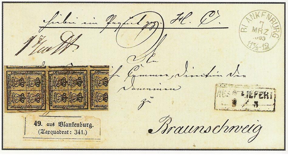 Alte deutsche Postkarte mit einem Datumsstempel von 1772–1839, auf der "Braunschweig" und "1" steht, in sehr gutem Zustand.