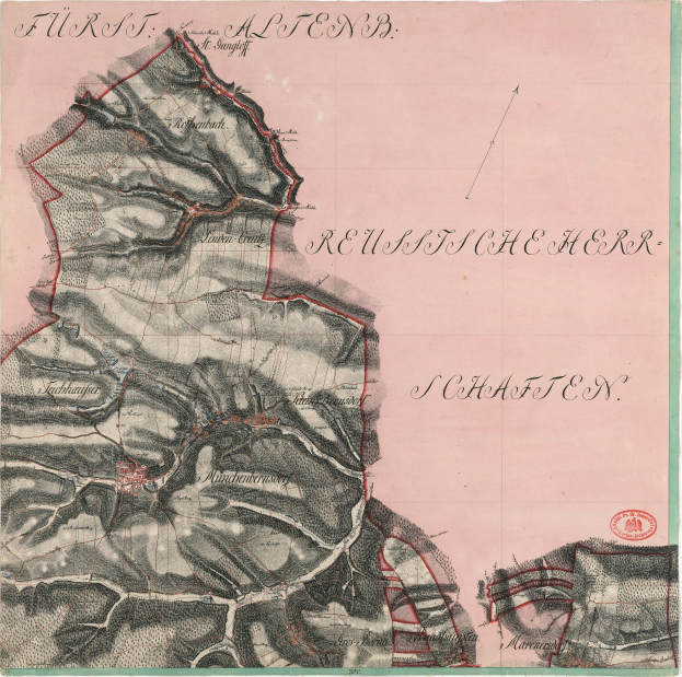 Ausführliche alte Karte von Schaffen, Deutschland, die Straßen, Gebäude und Sehenswürdigkeiten mit Textangaben zur Bevölkerung, Dichte und Lage zeigt.
