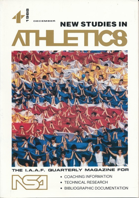 Buchumschlag mit der Aufschrift "Neue Studien im Leichtathletik 1988" zeigt Athleten beim Training