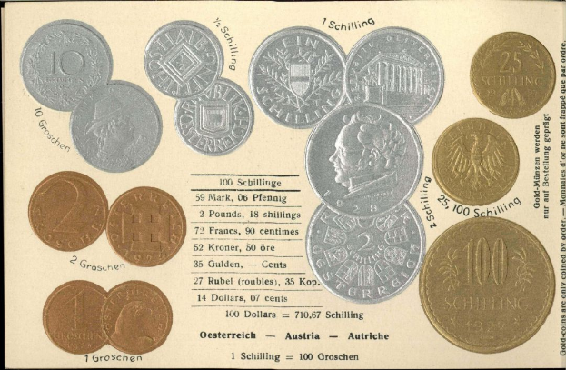 Eine Sammlung von Münzen des Deutschen Reichs in verschiedenen Formen und Größen auf einem schwarzen Hintergrund mit Text auf dem darunter liegenden Papier.