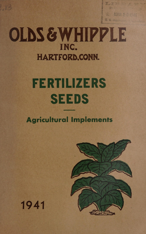 Altes Buchcover mit dem Titel "Düngemittel Saatgut Landmaschinen 1941" mit einer Abbildung einer grünen Pflanze mit Blättern und Stielen, eingerahmt von Weiß.