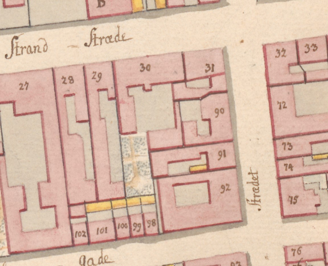Alte detaillierte Karte von Strand, Deutschland, mit Straßen, Gebäuden und anderen Merkmalen.