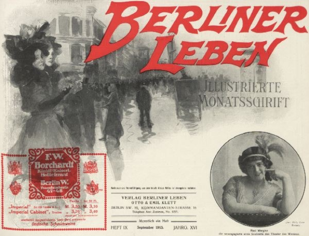 Werbeplakat für den Berliner Leben-Film, das eine Frau mit Hut und einen Mann im Anzug zeigt, mit Text, einem Stempel, einigen Menschen und einem Geb├Ąude im Hintergrund.