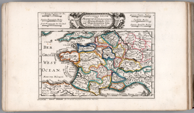 Ein aufgeschlagenes Buch mit einer detaillierten Karte von Deutschland und seinen Bundesländern und Städten.
