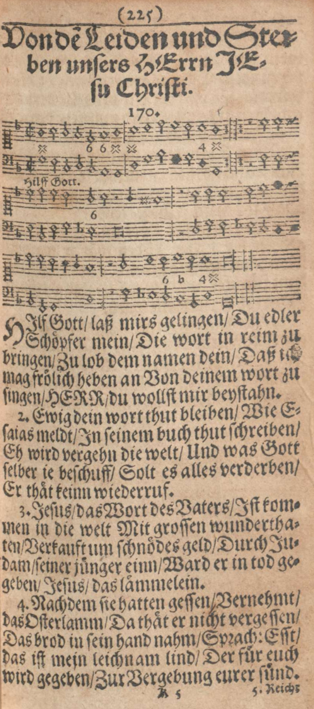 Ein altes, abgenutztes Manuskriptblatt mit deutschem Text und Musiknotation in einer traditionellen deutschen Schrift.