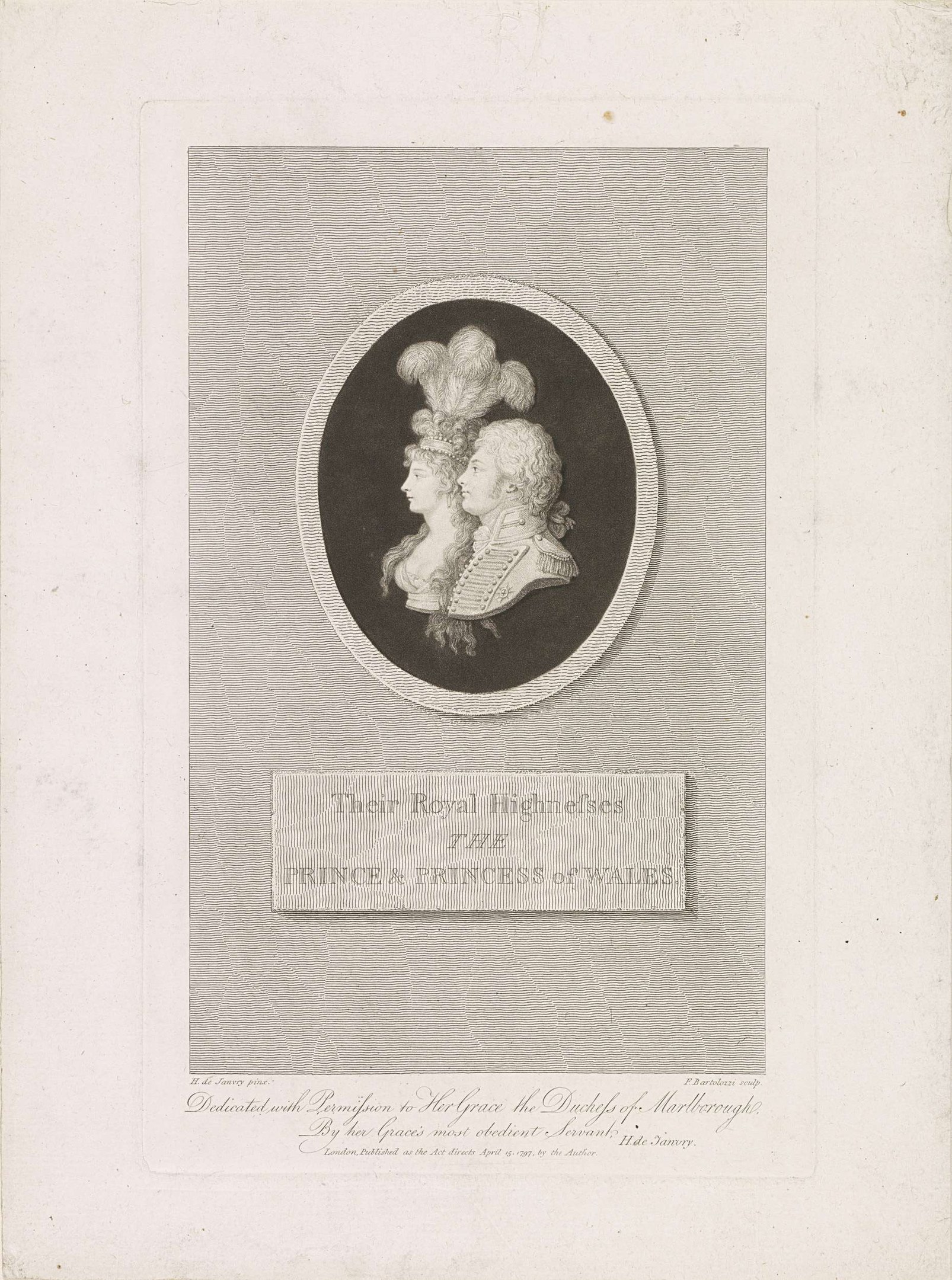 Schwarz-weiß-Bild eines Papiers mit einem Foto des Prinzen und der Prinzessin von Wales mit Text darunter.