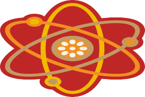 Ein lebendiges Atom-Symbol mit roten, gelben und orangen Farben auf einem weißen Hintergrund.