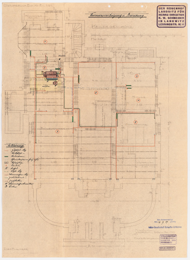 Schwarzes-Architektonisches-Zeichnung-von-Rosenhof-Krankenhaus-in-Hamburg-Deutschland-zeigend-ausführlichen-Layout-mit-vielen-Drähten-Zimmern-Fluren-und-Text-Anmerkungen-auf-altem-Papier.